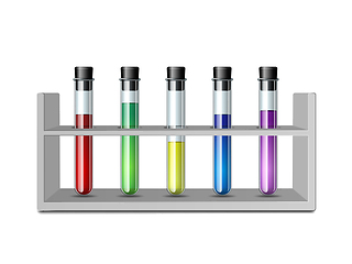 Image showing Test glass tubes in rack. Equipment for Biology science, education or medical tests.