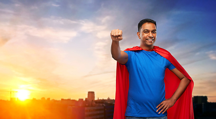 Image showing indian man in superhero cape makes winning gesture