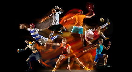 Image showing Creative collage of childrens and adults in sport