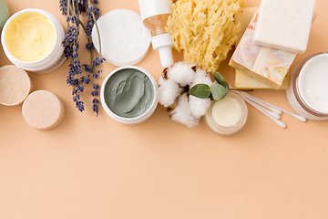 Image showing soap, brush, sponge, clay mask and body butter