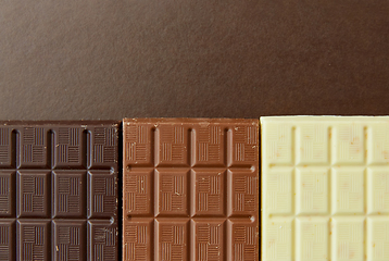 Image showing different kinds of chocolate on brown background