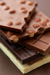 Image showing close up of different kind chocolate bars