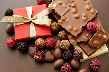 Image showing close up of different chocolates, candies and gift