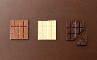 Image showing different kinds of chocolate on brown background