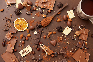 Image showing hot chocolate with nuts, cocoa powder and candies