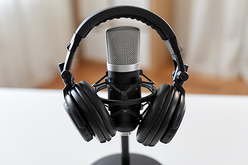 Image showing headphones and microphone at home office