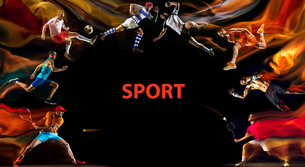 Image showing Creative collage of childrens and adults in sport