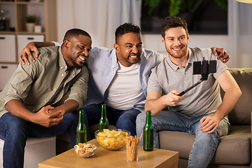 Image showing male friends with smartphone taking selfie at home