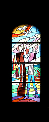 Image showing Stained glass church window in the parish church of St. James in Medugorje, Bosnia and Herzegovina