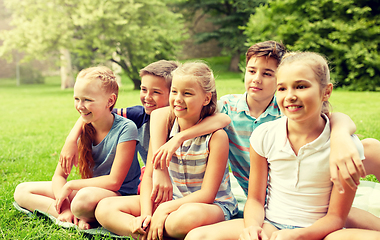 Image showing group of happy kids or friends outdoors