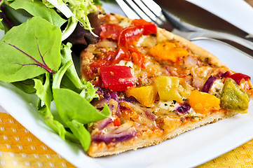 Image showing Vegetarian pizza with salad