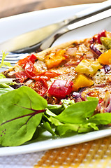 Image showing Vegetarian pizza with salad