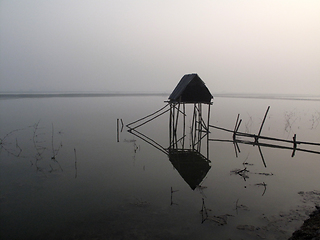 Image showing Modest straw hut of Indian fishermen, Ganges, Sundarbans, West Bengal, India