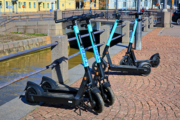 Image showing E-Scooters Parked in City