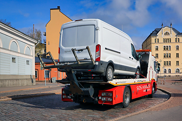 Image showing Tow Truck Carries Breakdown Van