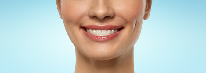 Image showing close up of beautiful young woman with white smile