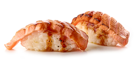 Image showing burnt salmon sushi