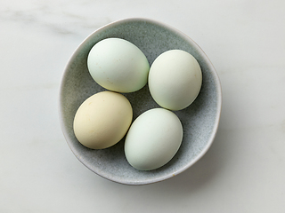 Image showing bowl of fresh raw bio eggs