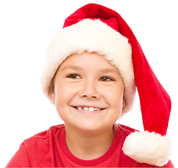 Image showing Portrait of a cute little girl in santa hat