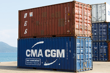 Image showing ship containers in the port of Nosy Be, Madagascar