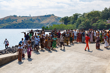 Image showing Malagasy woman waiting for transport ship, Nosy Be, Madagascar