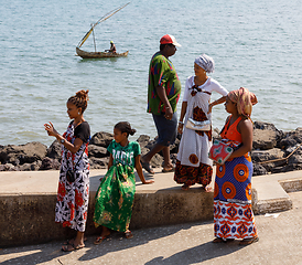 Image showing Malagasy woman waiting for transport ship, Nosy Be, Madagascar