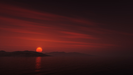 Image showing red sunset over the sea