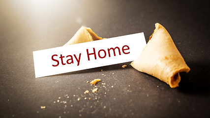 Image showing a fortune cookie with message stay home