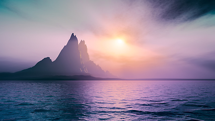 Image showing Mountain island view from the sea