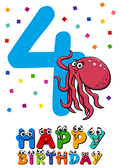 Image showing fourth birthday cartoon card