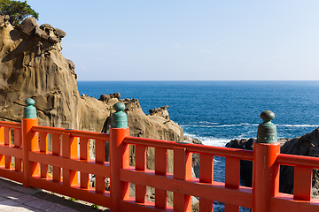 Image showing Aoshima temple and seascape