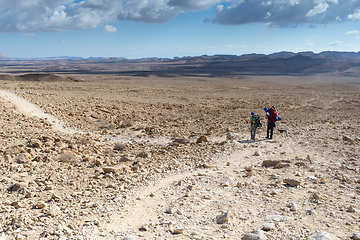 Image showing Trekking in Negev dramatic stone desert, Israel 