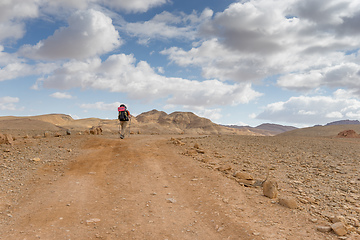 Image showing Trekking in Negev dramatic stone desert, Israel 