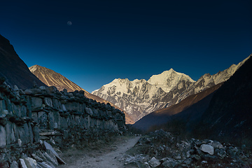 Image showing Langtang valley moonrise over mountain