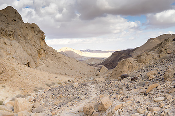 Image showing Trekking in Negev dramatic stone desert, Israel 