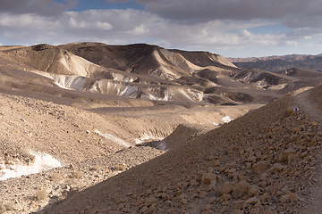 Image showing Trekking in Negev dramatic stone desert, Israel 