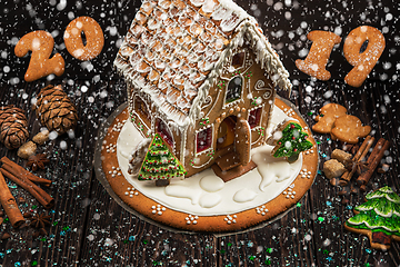 Image showing Gingerbread house with lights