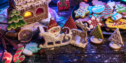 Image showing Gingerbread house with lights