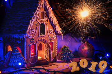 Image showing Gingerbread house with lights