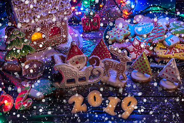 Image showing Gingerbread house with lights