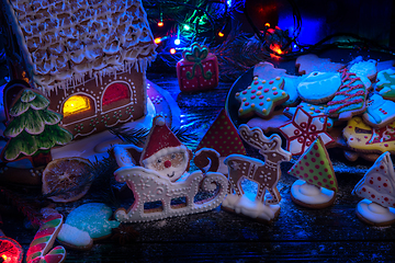 Image showing Gingerbread house with lights