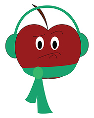 Image showing A ripe red apple wearing earphones looks cute vector or color il
