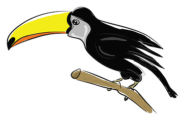 Image showing Bird with long yellow beak, vector color illustration.