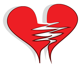 Image showing A red heart has broken into two vector or color illustration