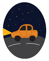 Image showing Yellow car driving on in the night vector illustration on white 