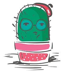 Image showing Painting of a cactus plant emoji expressing sadness wearing a re