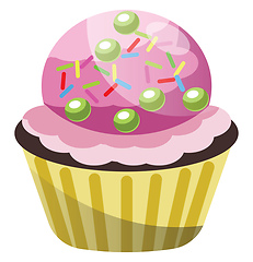 Image showing Chocolate cupcake with ice cream and sprinklesillustration vecto