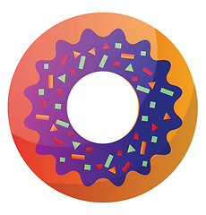 Image showing Orange donut with purple topping and colorful sprinkles vector i