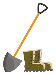 Image showing Spade and boots garden tools color vector on white background