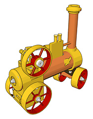 Image showing 3D vector illustration of yellow and orange steam engine machine